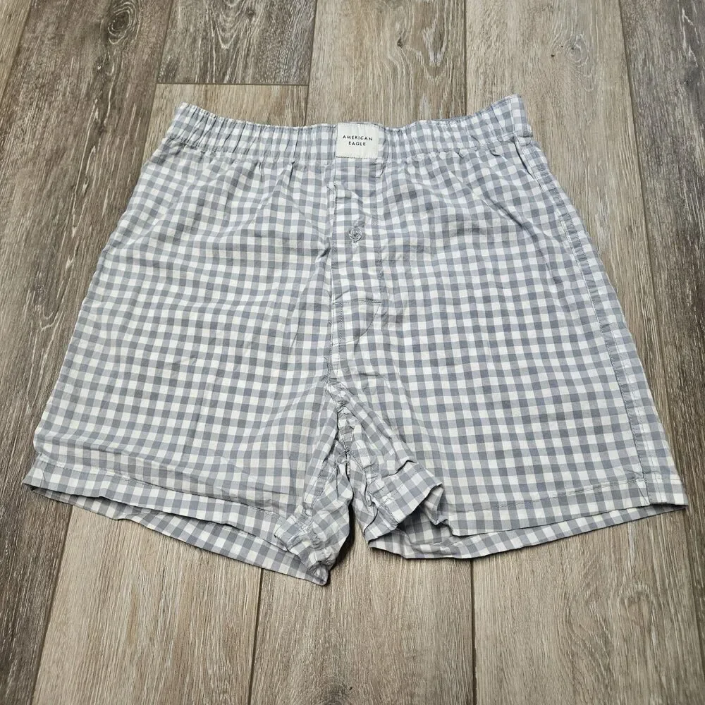 American Eagle Blue Gingham Boxer Shorts Pajama Sleepwear Loungewear Women's XS